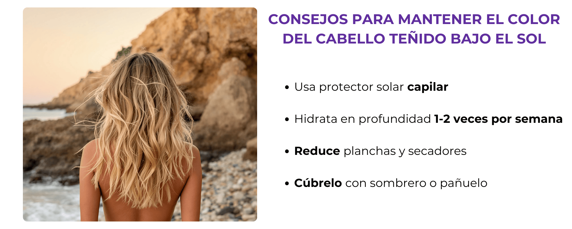 Infografía sobre cómo mantener el color del cabello teñido.