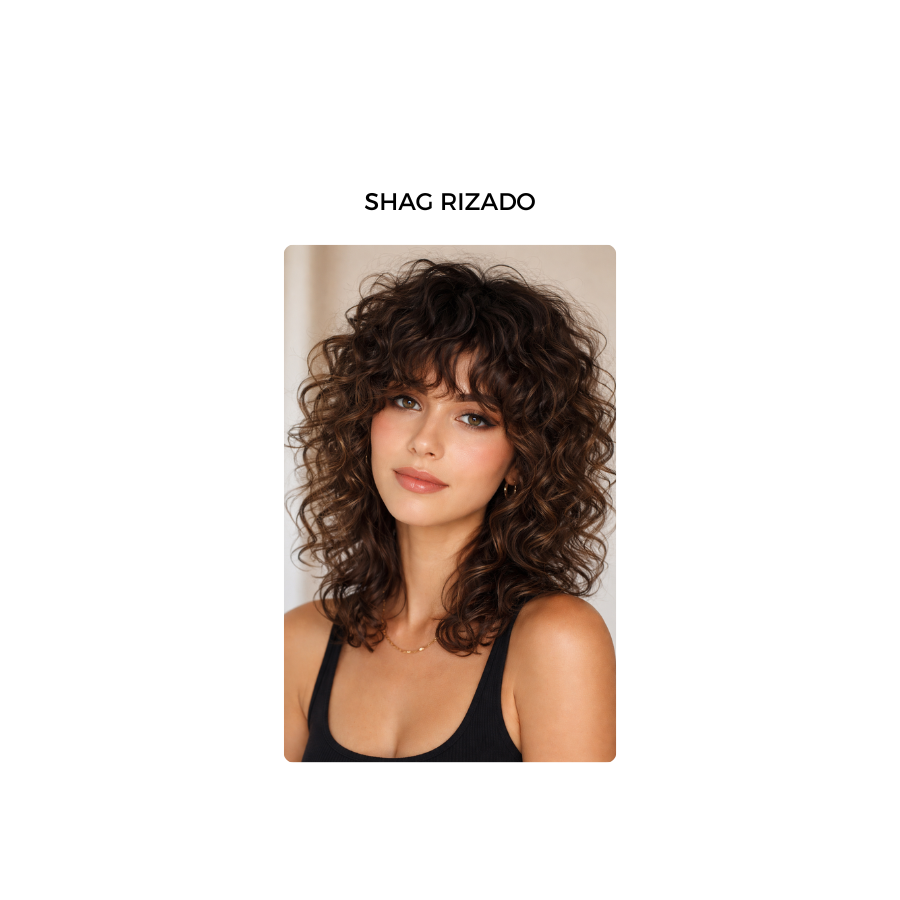 Shag rizado corto con capas y movimiento natural