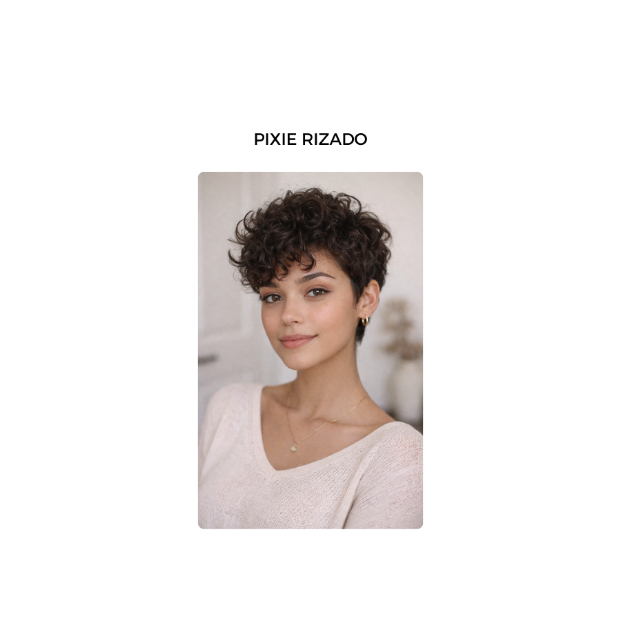 Pixie rizado corto con volumen en la parte superior